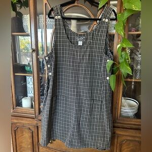 VINTAGE 90’s // Y2K Black Plaid Mini Jumper Dress